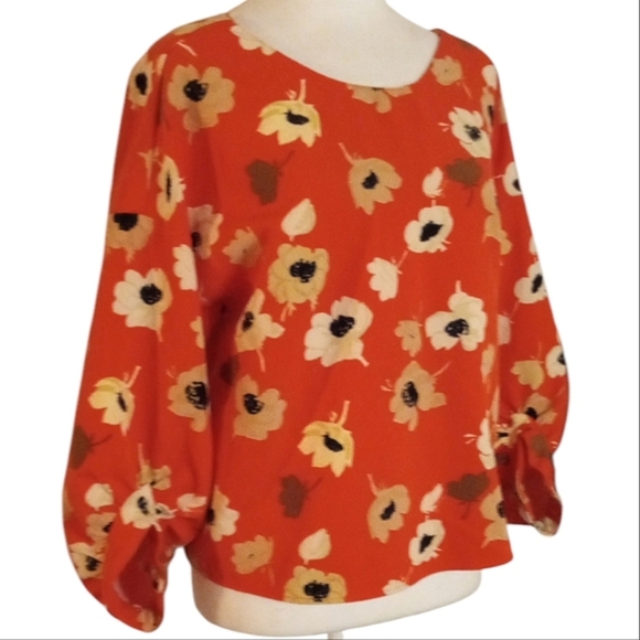 Zara Basic All Over Poppy Floral Print Back Button Balloon Sleeves Blouse Medium - Picture 6 of 10
